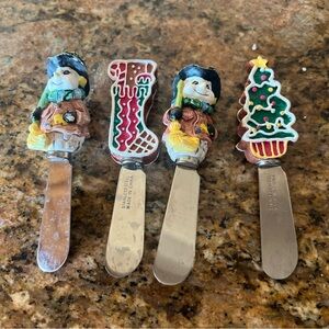 Festive Holiday Spreader Set with Snowman and Christmas Tree